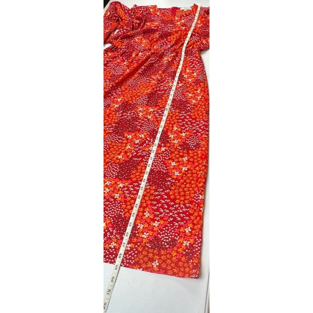 Never Fully Dressed Dress Womens 10 Orange Red Floral Long Sleeve Midi Chic Boho - Picture 14 of 15